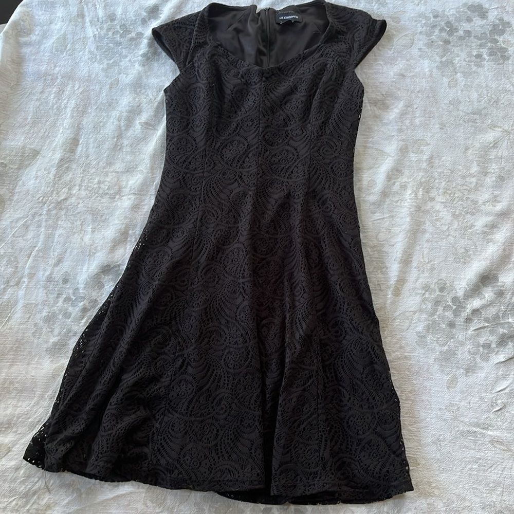 Liz Claiborne Black Lace Crochet Knit Dress